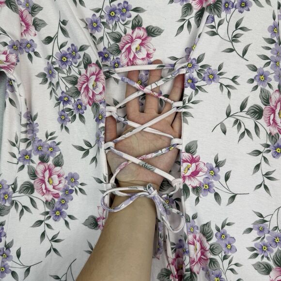 Vtg 90s Knit Maxi Dress Large Pink Floral Ties Cottage Modest Grandma Feminine - Picture 9 of 15